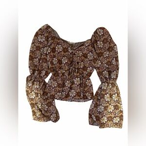 Floral Brown Bell Sleeve Blouse